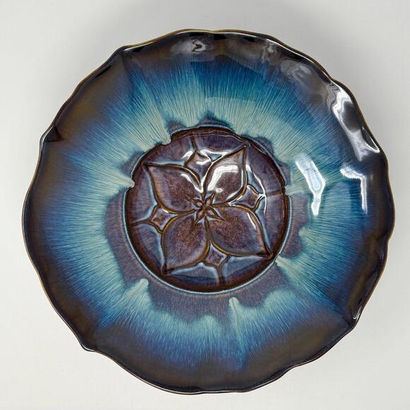 Other - Bill Campbell Signed Art Pottery Large 13" Bowl Blue Purple Drip Glaze Lotus VTG